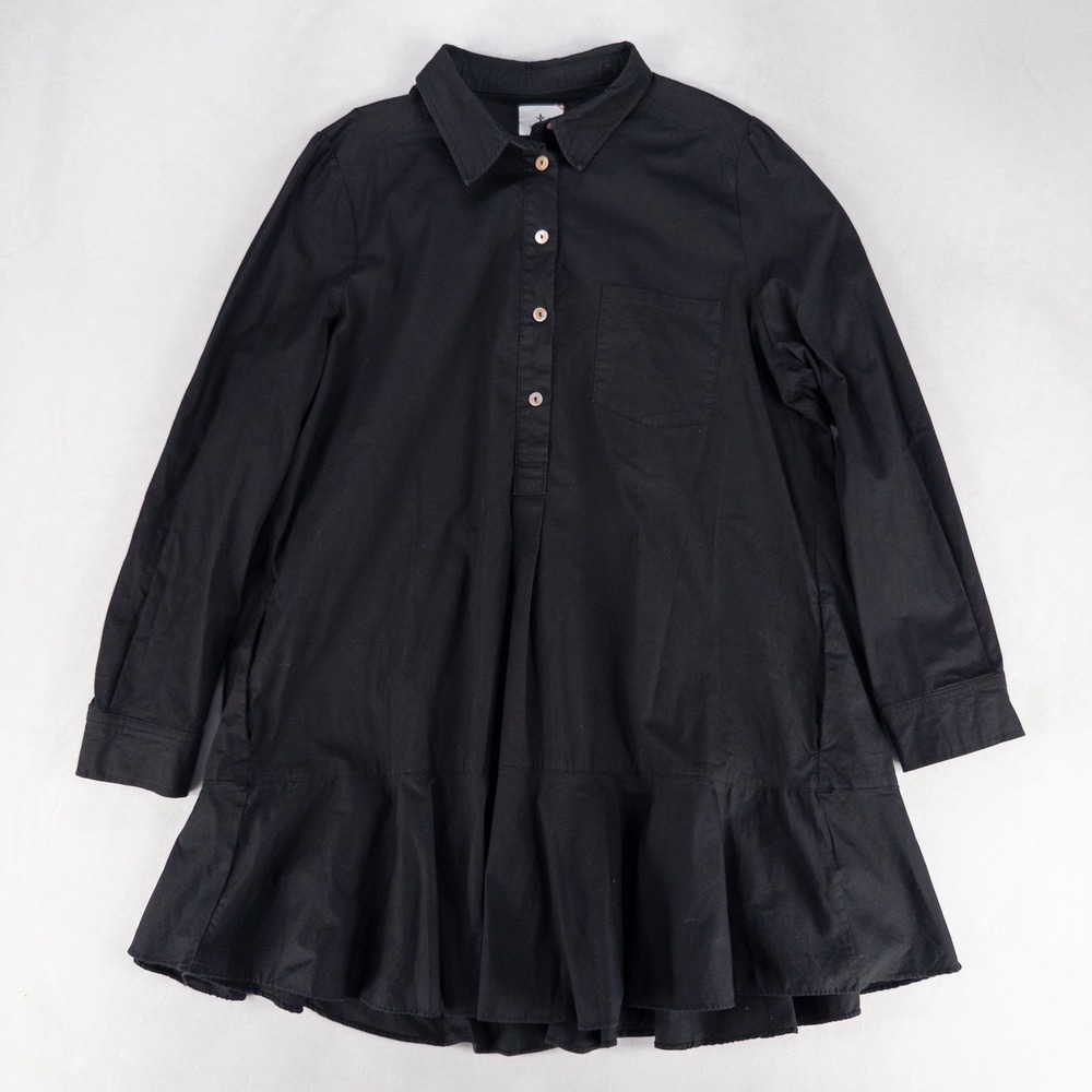 Tuckernuck Callahan Shirt Dress XXL Black Long Sleeve Ruffle Hem Cotton Stretch